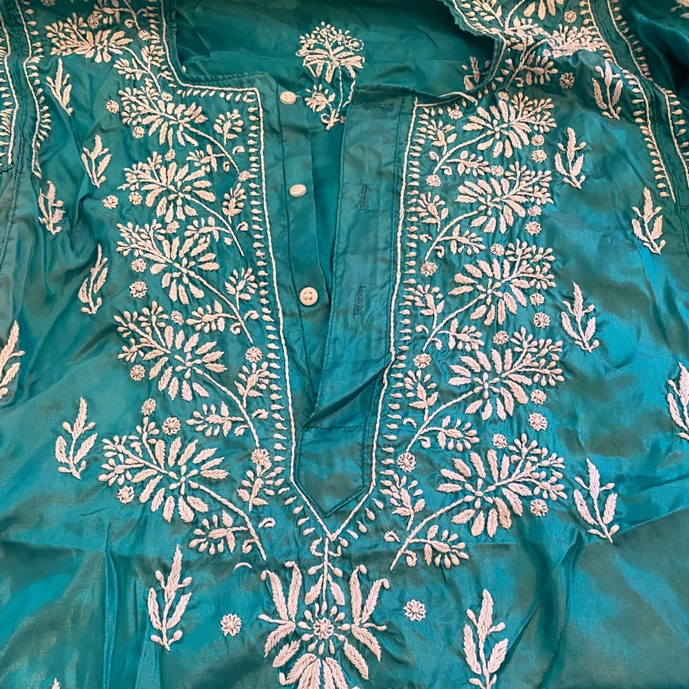 Indian Boho Hippie Blue Pure Silk Top Blouse Tunic - Picture 2 of 5